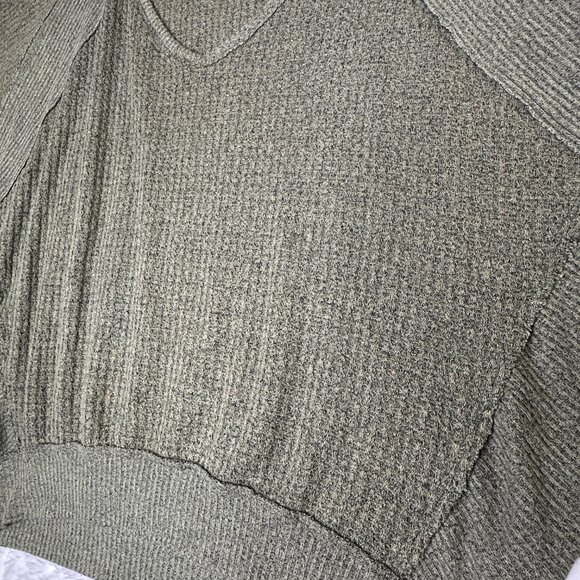 We The Free Thermal Top SMALL Slouchy Waffle Knit greenish Pullover Boho Chic - Picture 13 of 13